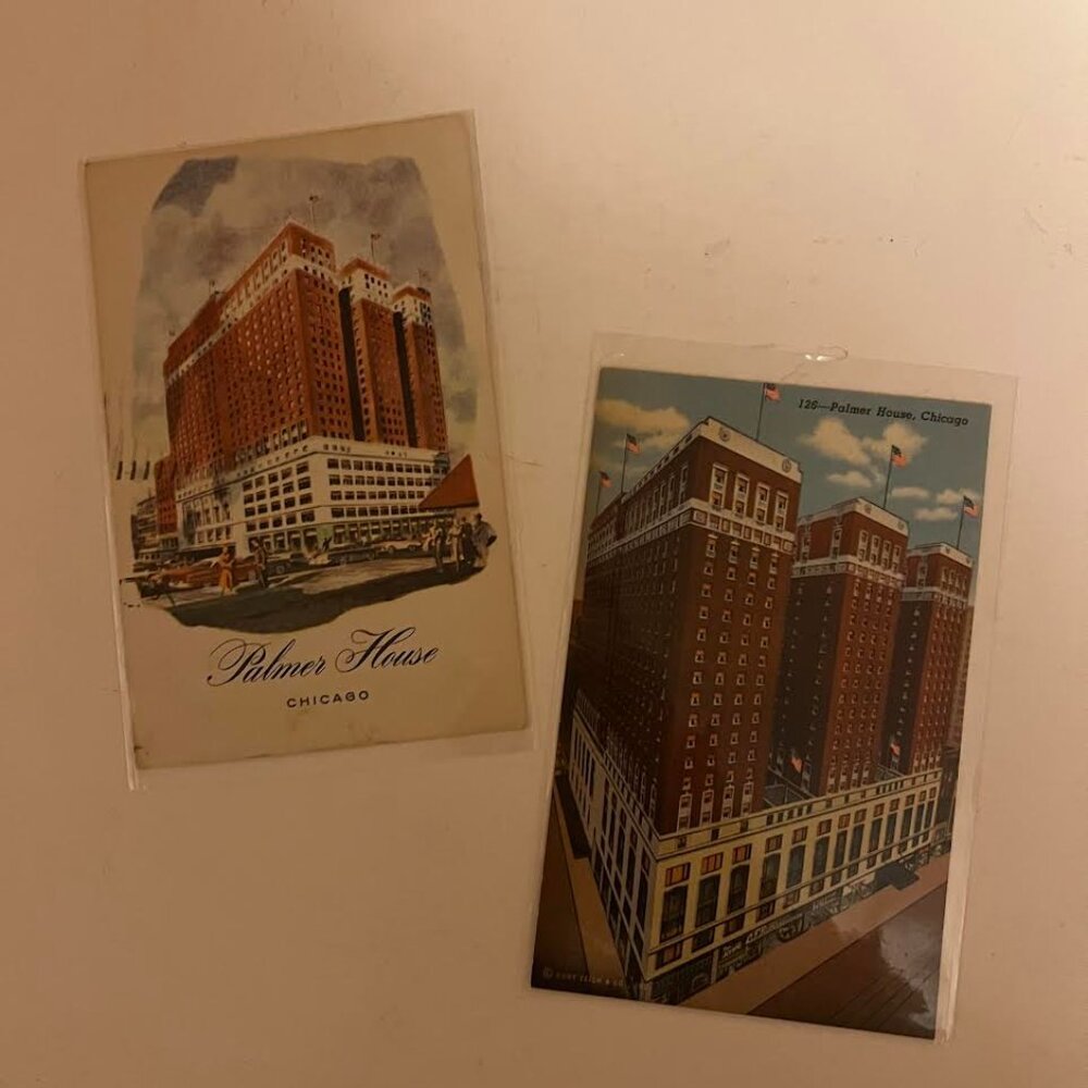 Set of Two Vintage Palmer House Chicago Hotel Postcards